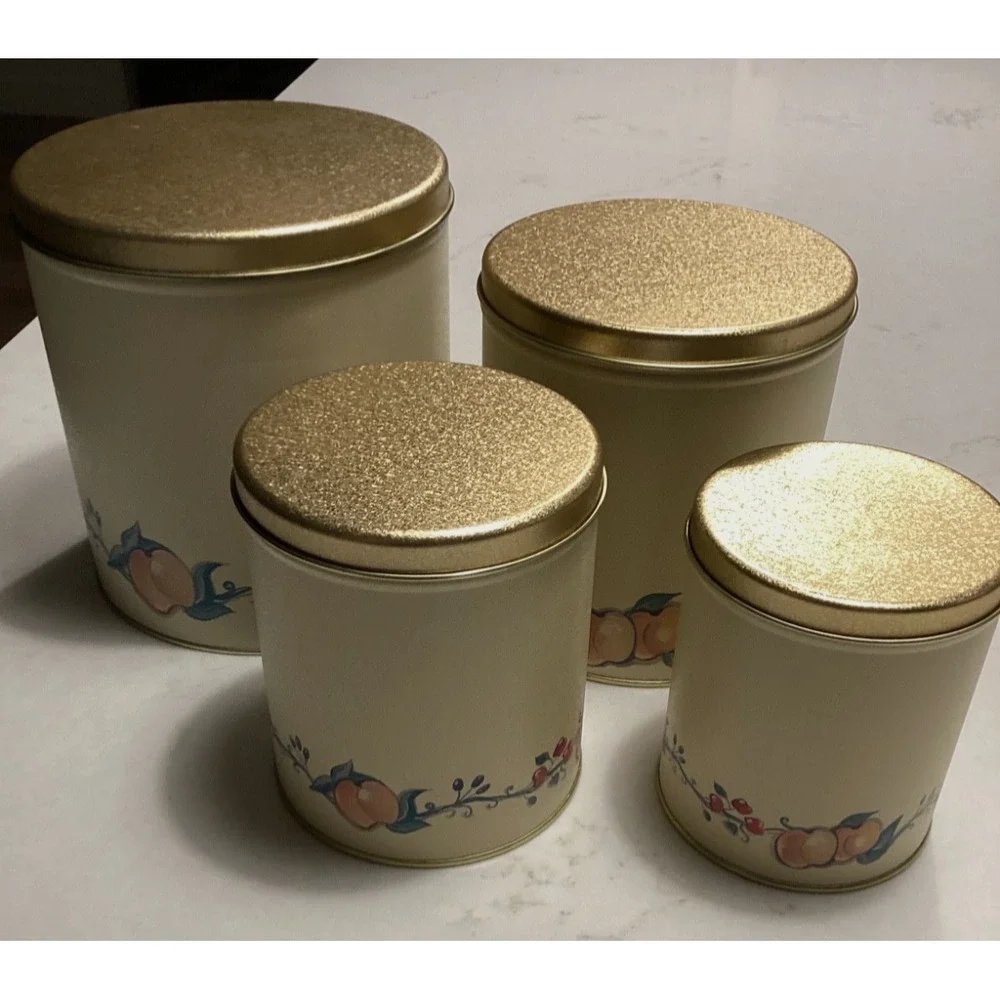 Ballonoff Metal Tin Canister Set Four Sizes Fruit Delight Design 1970's Era
